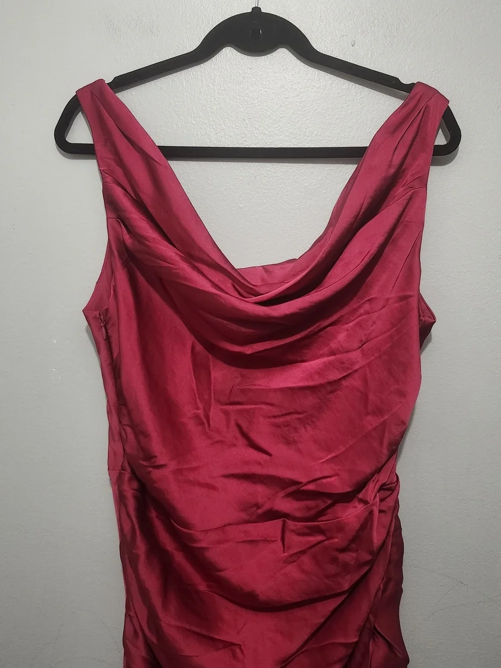 Abercrombie & Fitch Magenta Ruched Cowl Neck Maxi Dress with Side Slit Sz L New